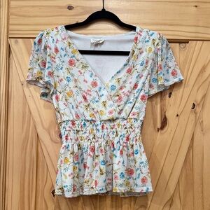 Meraki Floral V-Neck Smocked Blouse - Multicolor